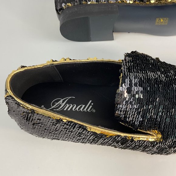 NEW AMALI Men's Slip On Gold/Black Sequins Loafers Flipp-428 size 15 - Picture 4 of 14